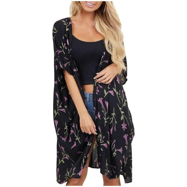 2021 Women's Leaf Printed Cardigan Swimsuit Cover-Up Sizes S - 2XL