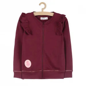 51015 Frill Sleeves Burgundy Girls Mock Neck Zipper 8433