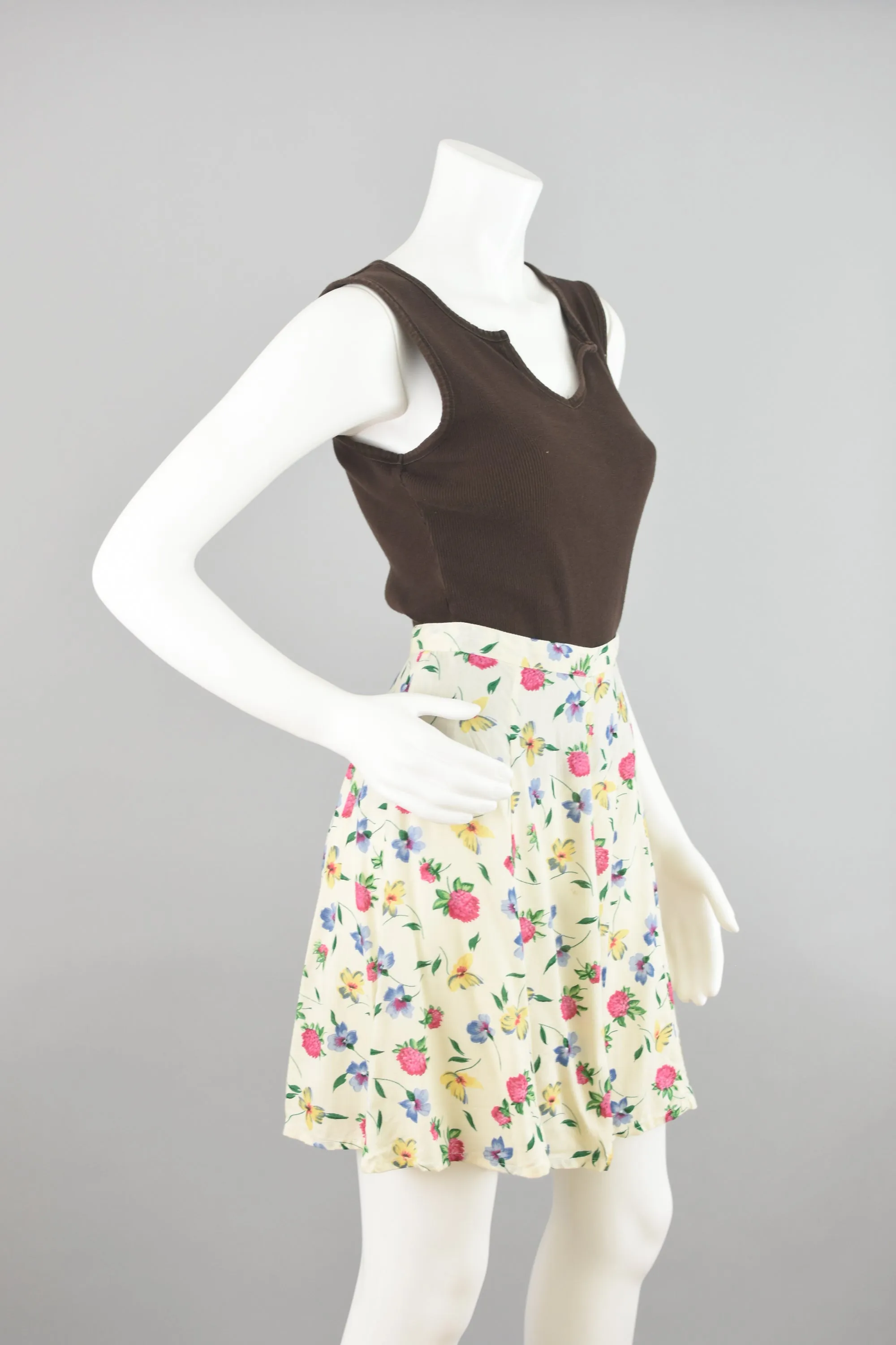 90s Floral Grunge Flowy A-line Skater Skirt 28"