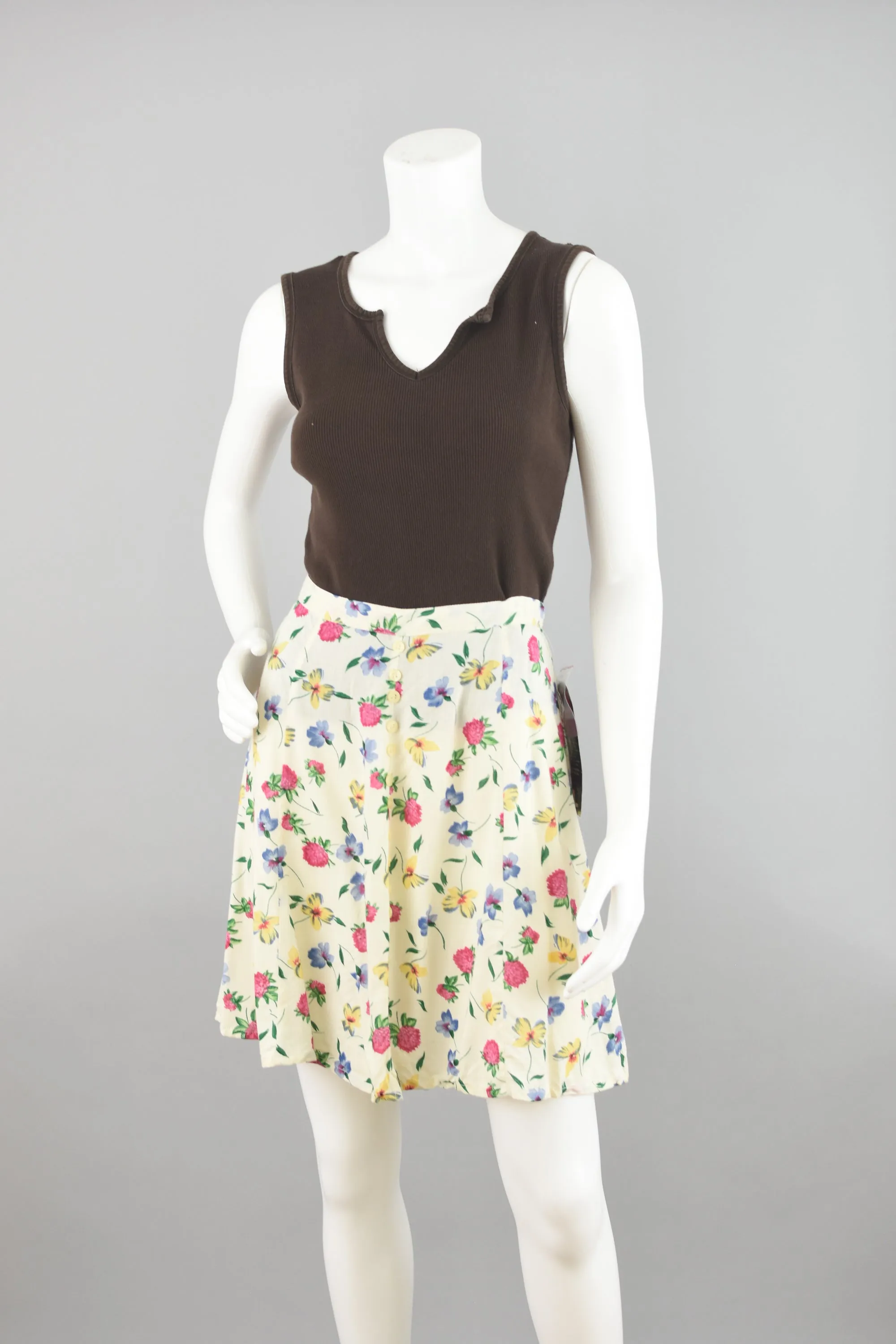 90s Floral Grunge Flowy A-line Skater Skirt 28"