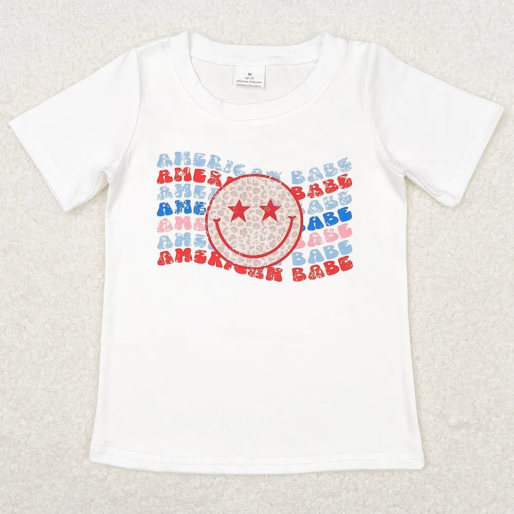 Baby Girls T-shirts White 4th Of July American Short Sleeve Tee Shirts Tops GT0502