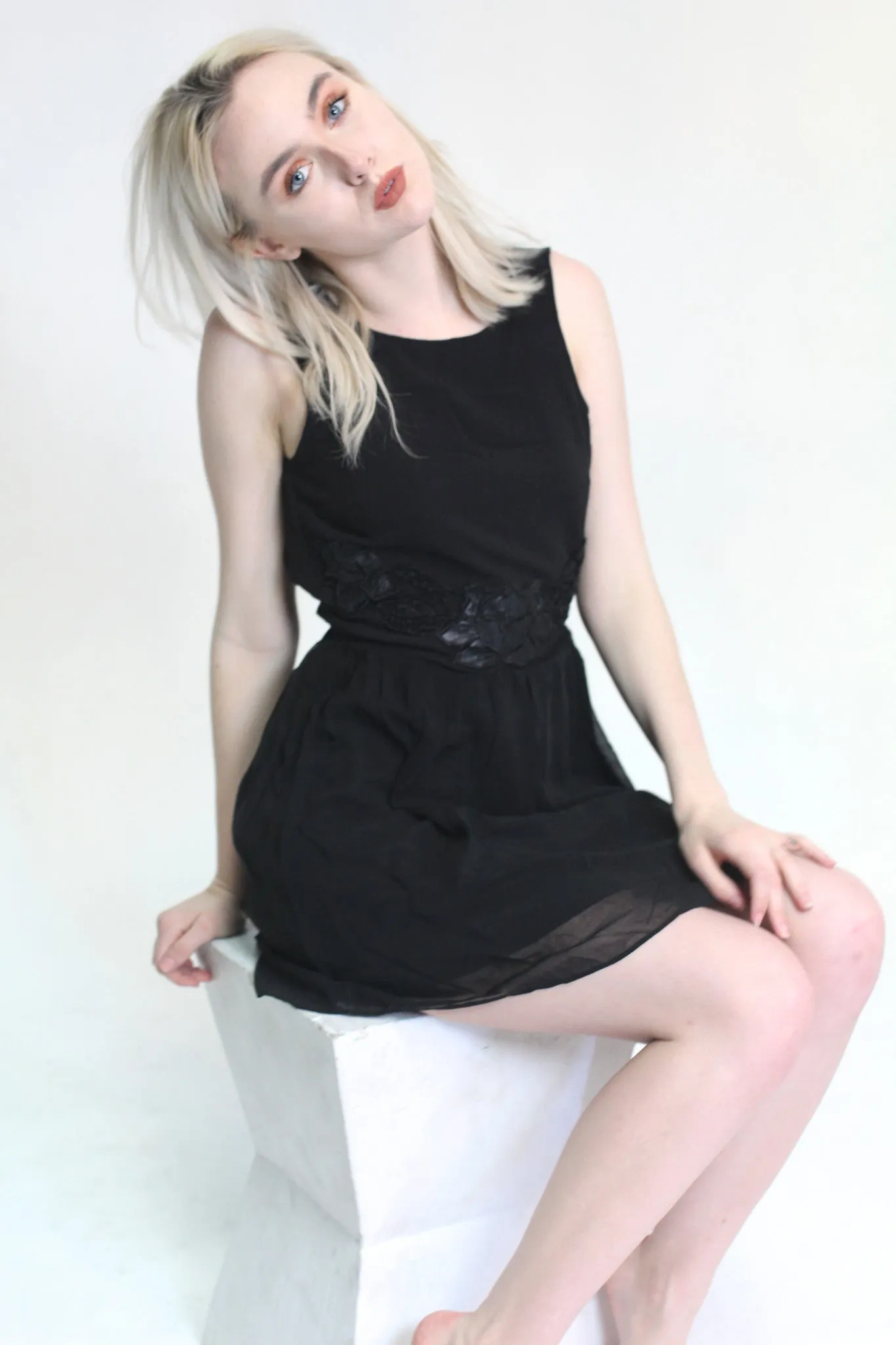 Backless Lotus Flower Little Black Dress