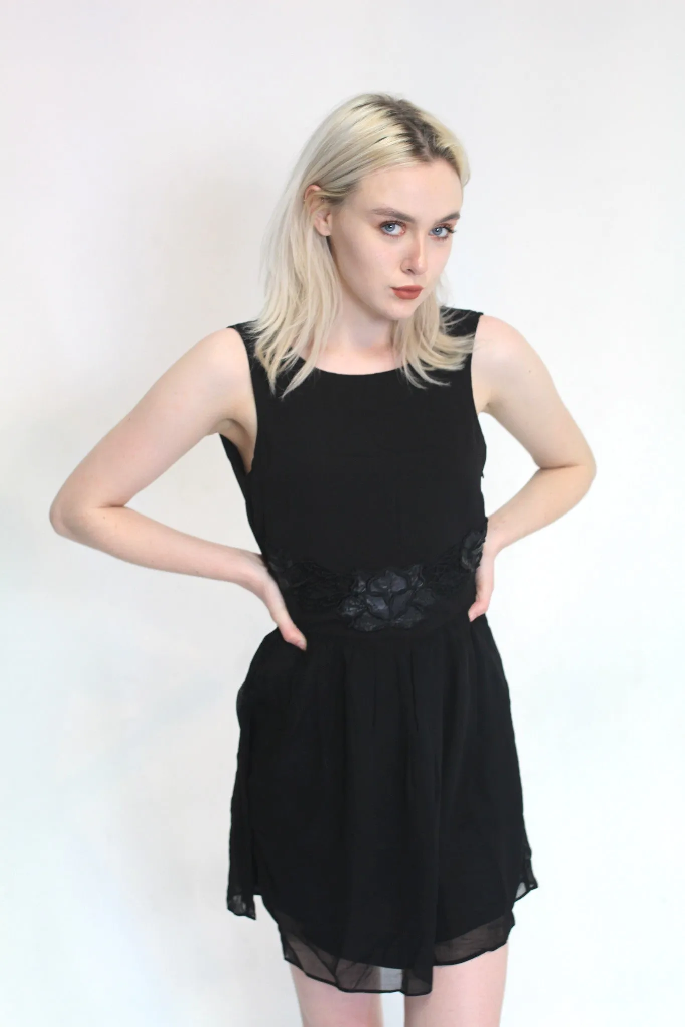 Backless Lotus Flower Little Black Dress