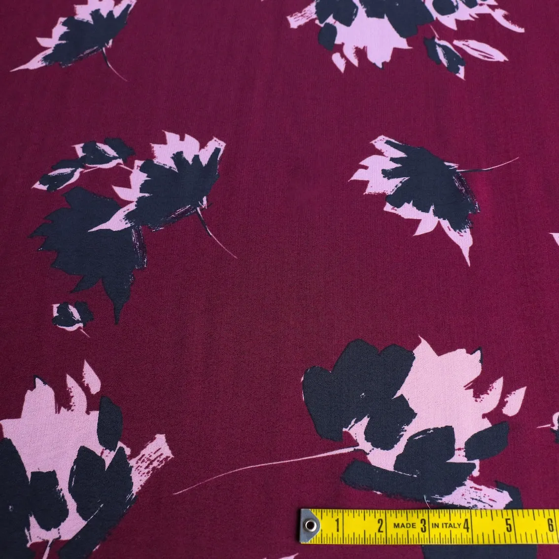 Blooms In Bordeaux Viscose Crepe