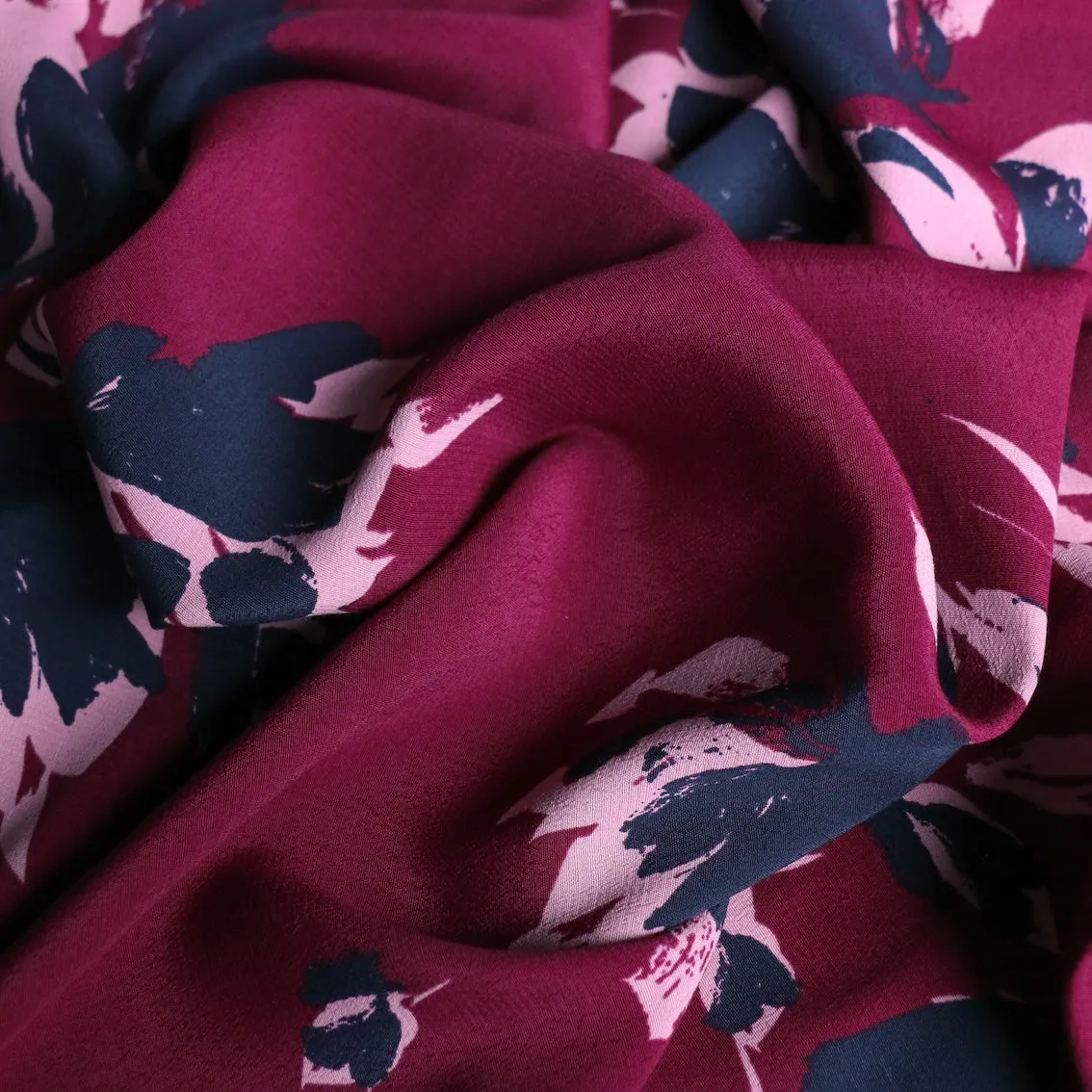 Blooms In Bordeaux Viscose Crepe