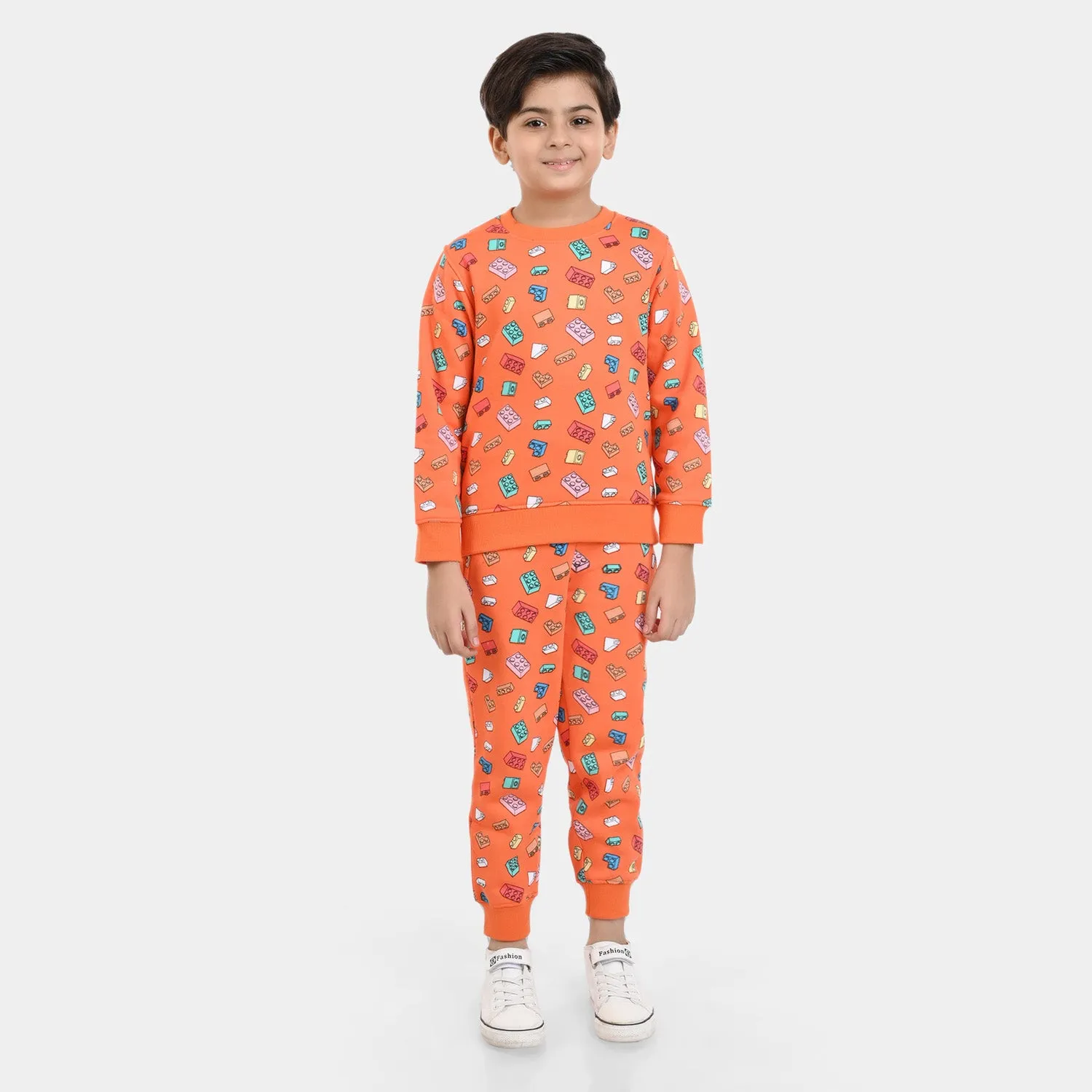 Boys Fleece 2 Piece Suit Tetris-C.Orange