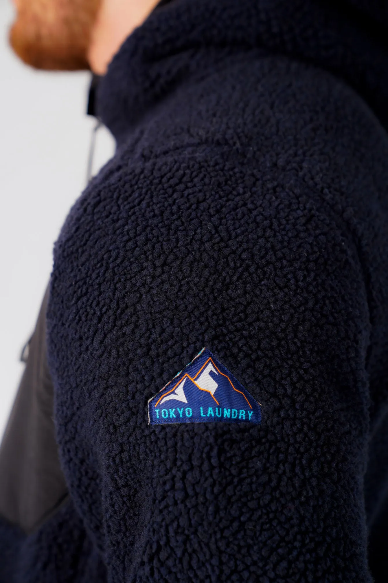 Brewer Teddy Borg Fleece Zip Through Hoody In Navy - Tokyo Laundry