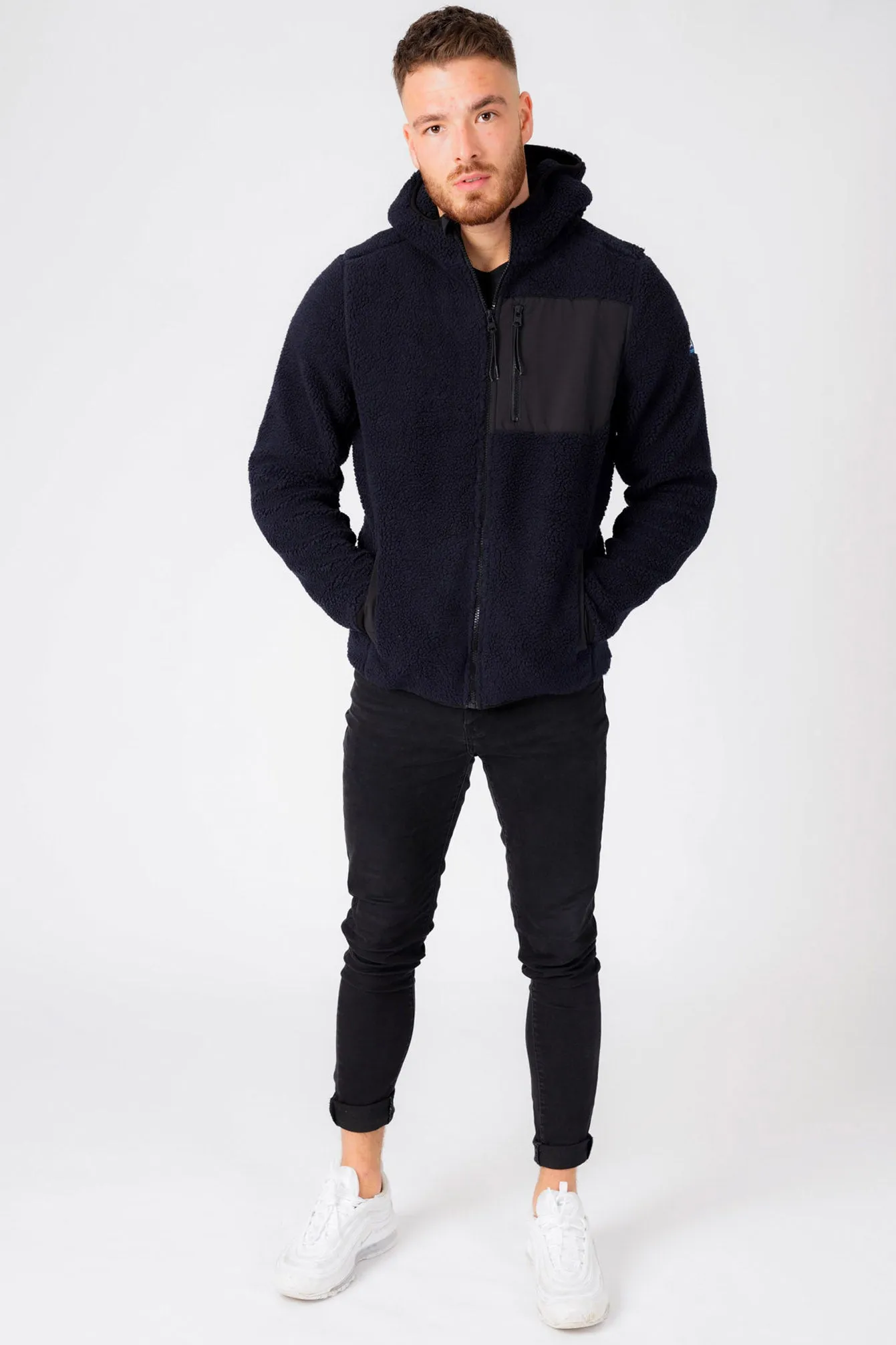 Brewer Teddy Borg Fleece Zip Through Hoody In Navy - Tokyo Laundry