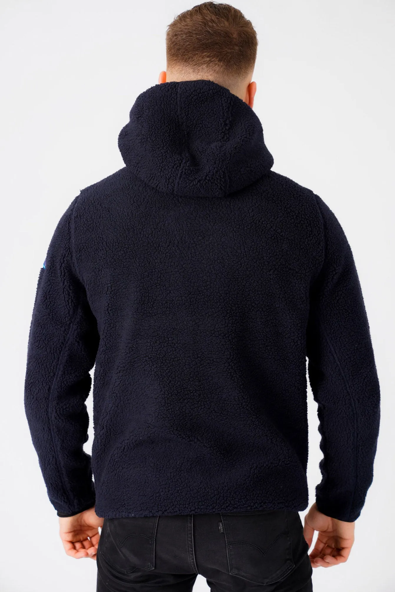 Brewer Teddy Borg Fleece Zip Through Hoody In Navy - Tokyo Laundry