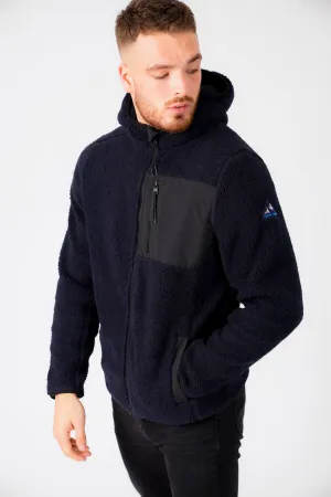 Brewer Teddy Borg Fleece Zip Through Hoody In Navy - Tokyo Laundry