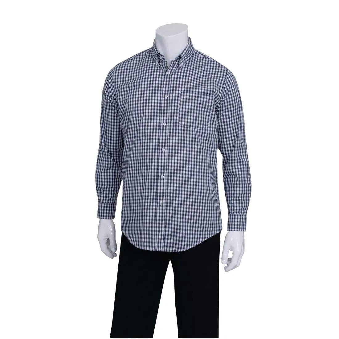 Chef Works Mens Dress Shirt Dark Navy Gingham M