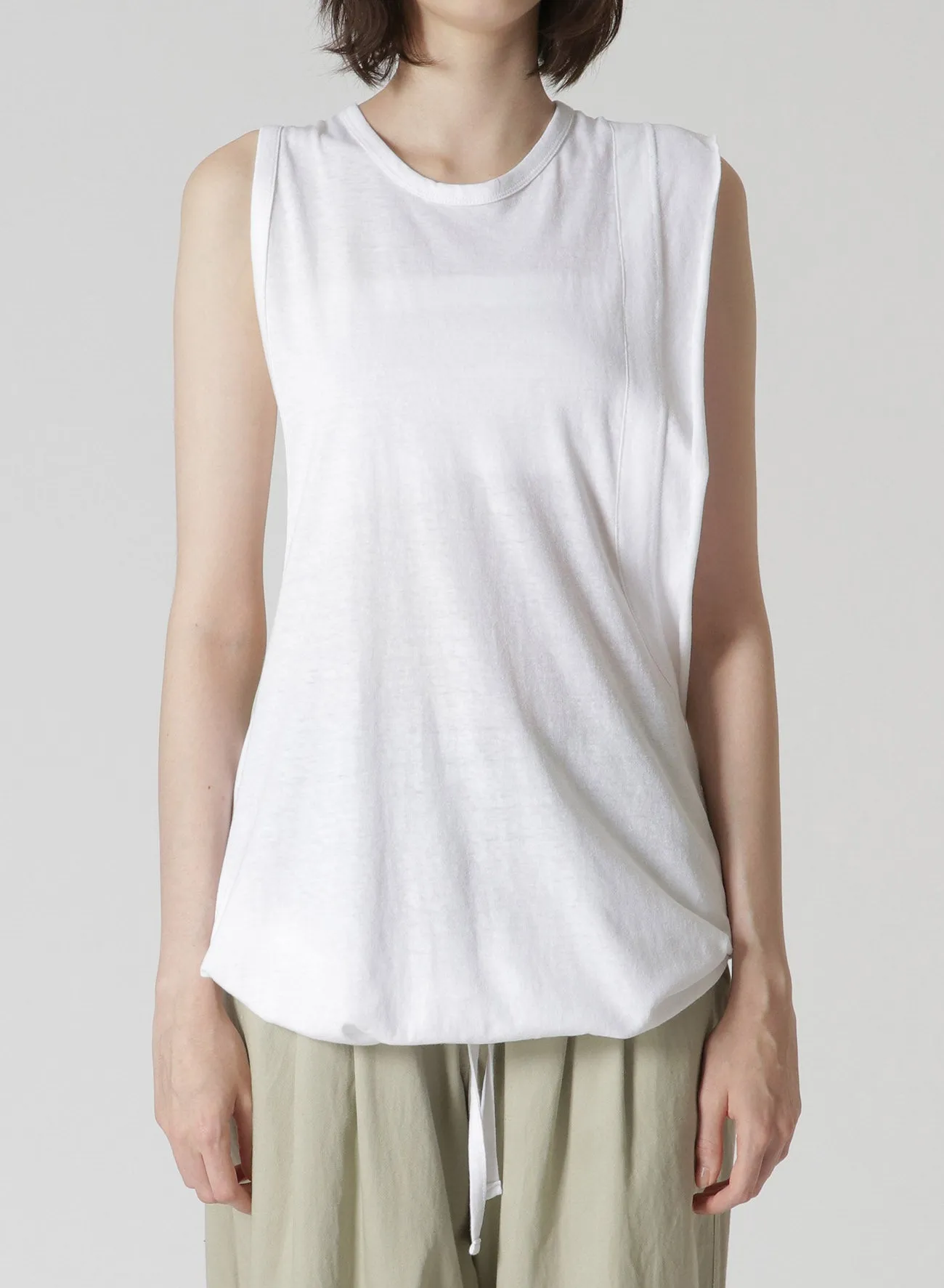 COTTON/LINEN PLAIN STITCH WIDE ROUND NECK TANK TOP