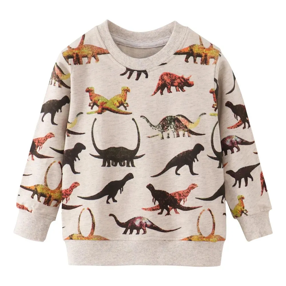 Cute Dinosaur Print Long Sleeve Cotton T-Shirt for Baby Boys 2-7 Years