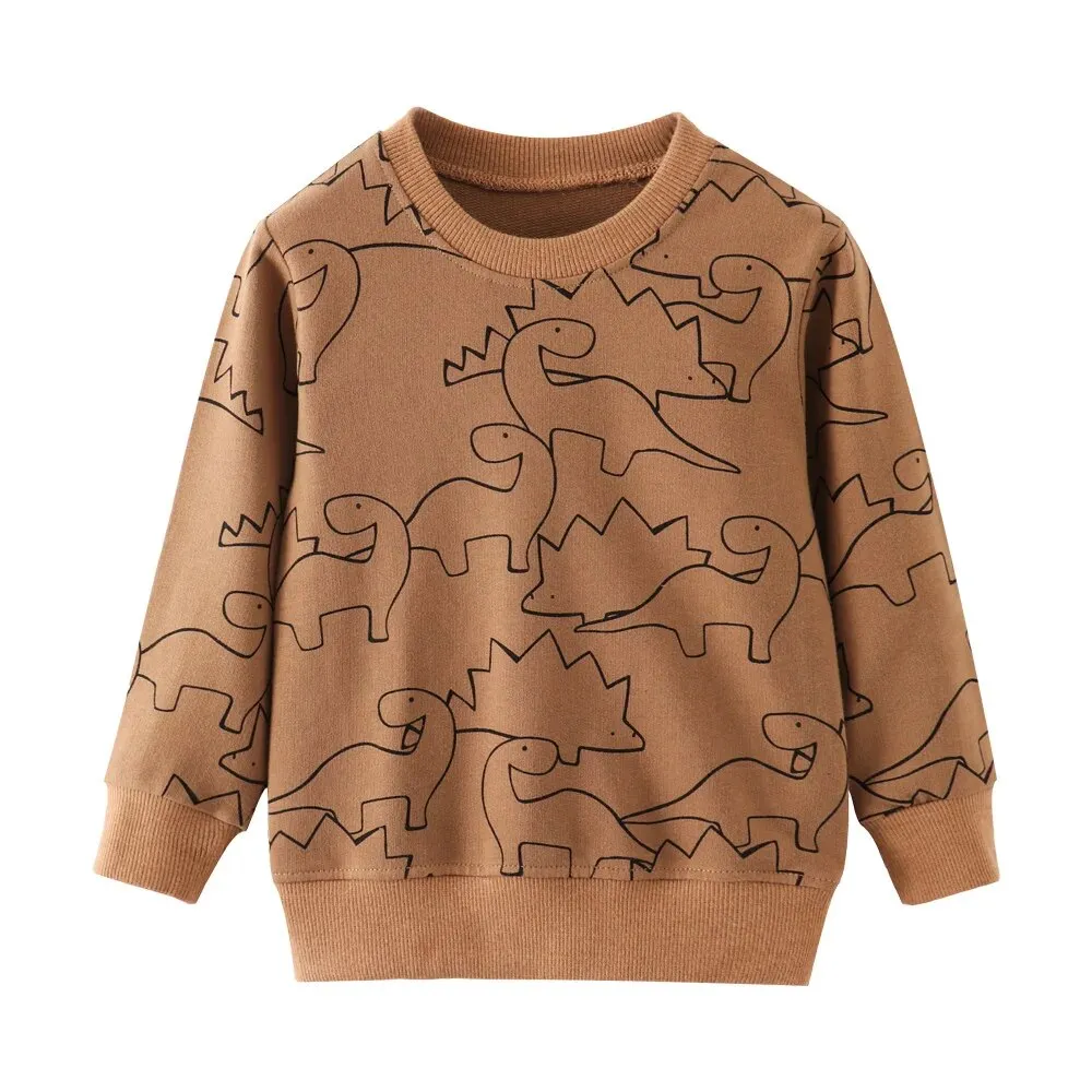 Cute Dinosaur Print Long Sleeve Cotton T-Shirt for Baby Boys 2-7 Years