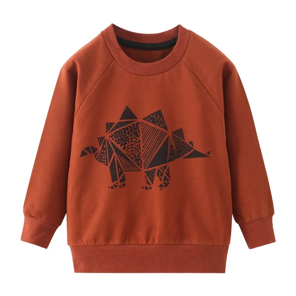 Cute Dinosaur Print Long Sleeve Cotton T-Shirt for Baby Boys 2-7 Years