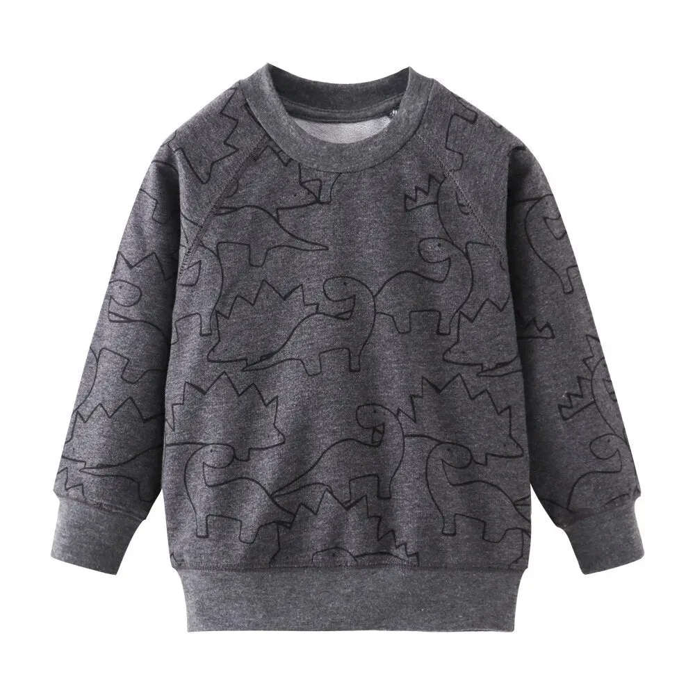 Cute Dinosaur Print Long Sleeve Cotton T-Shirt for Baby Boys 2-7 Years