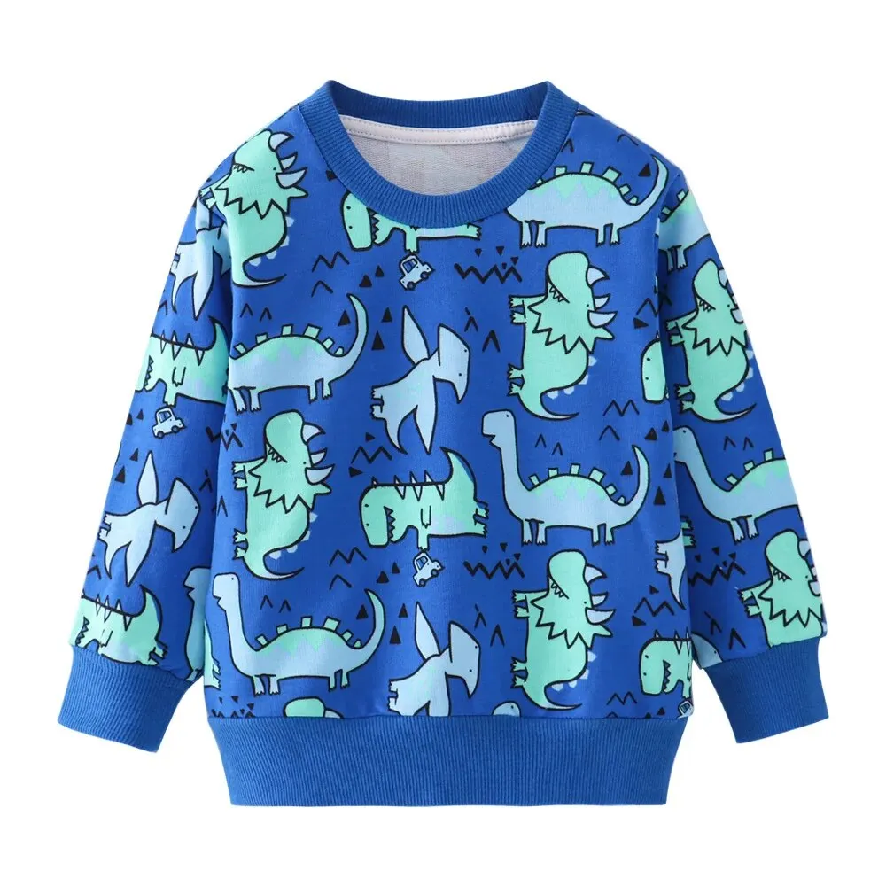 Cute Dinosaur Print Long Sleeve Cotton T-Shirt for Baby Boys 2-7 Years