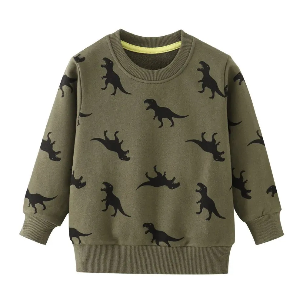 Cute Dinosaur Print Long Sleeve Cotton T-Shirt for Baby Boys 2-7 Years