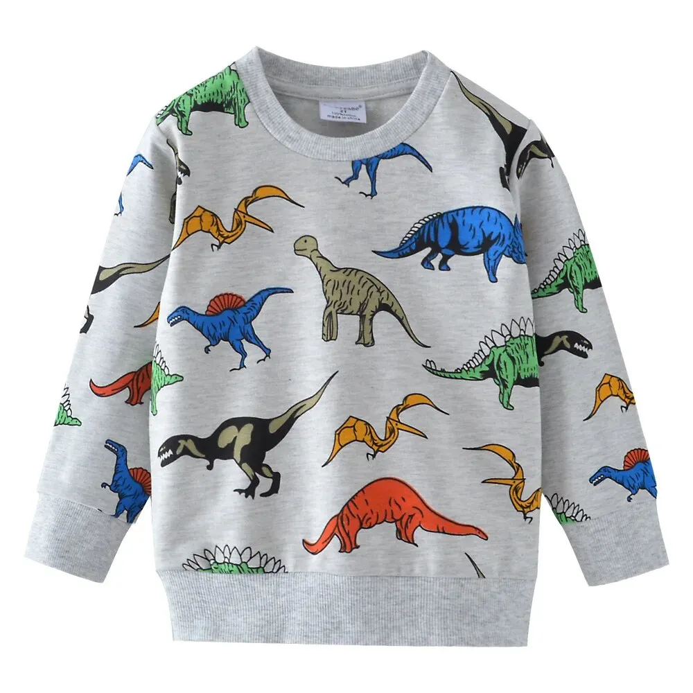 Cute Dinosaur Print Long Sleeve Cotton T-Shirt for Baby Boys 2-7 Years