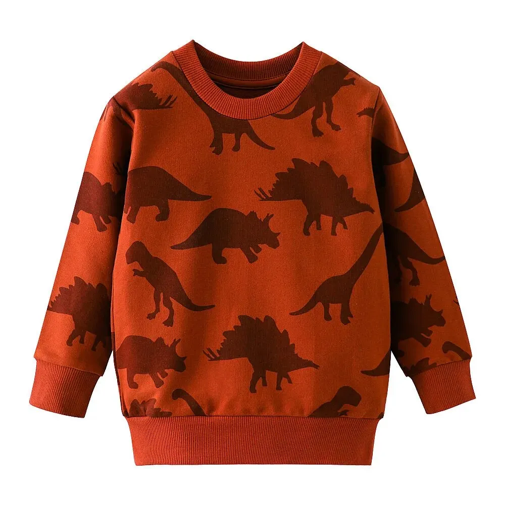 Cute Dinosaur Print Long Sleeve Cotton T-Shirt for Baby Boys 2-7 Years