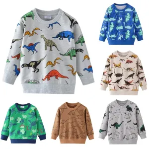 Cute Dinosaur Print Long Sleeve Cotton T-Shirt for Baby Boys 2-7 Years