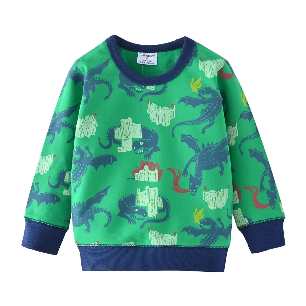 Cute Dinosaur Print Long Sleeve Cotton T-Shirt for Baby Boys 2-7 Years