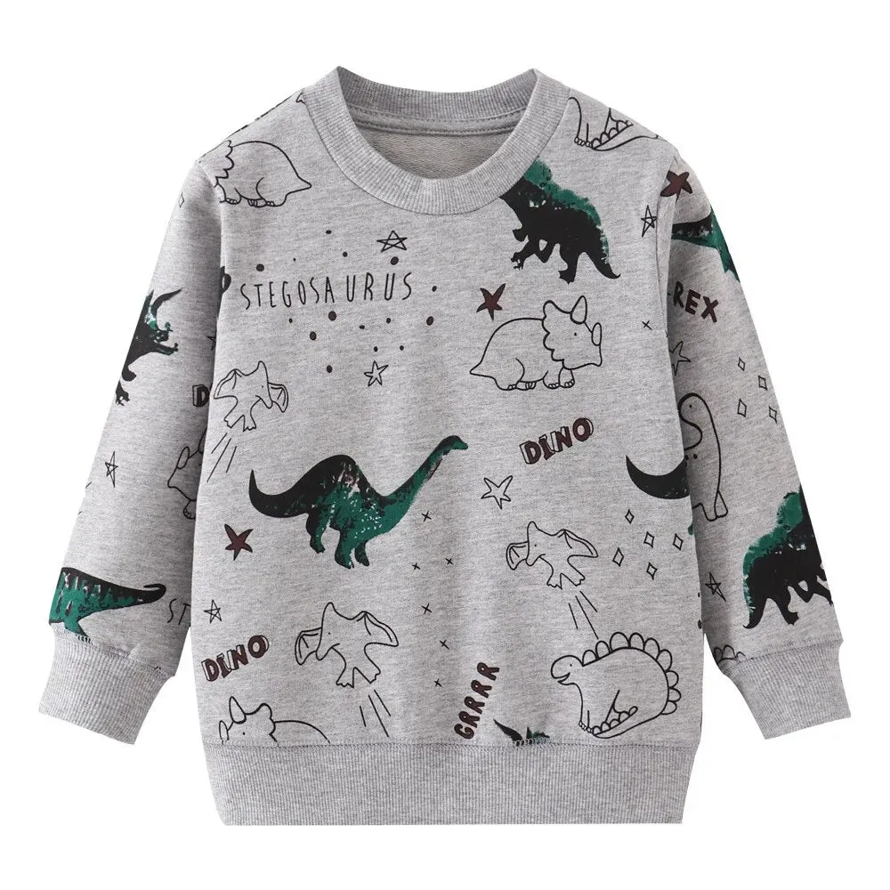 Cute Dinosaur Print Long Sleeve Cotton T-Shirt for Baby Boys 2-7 Years