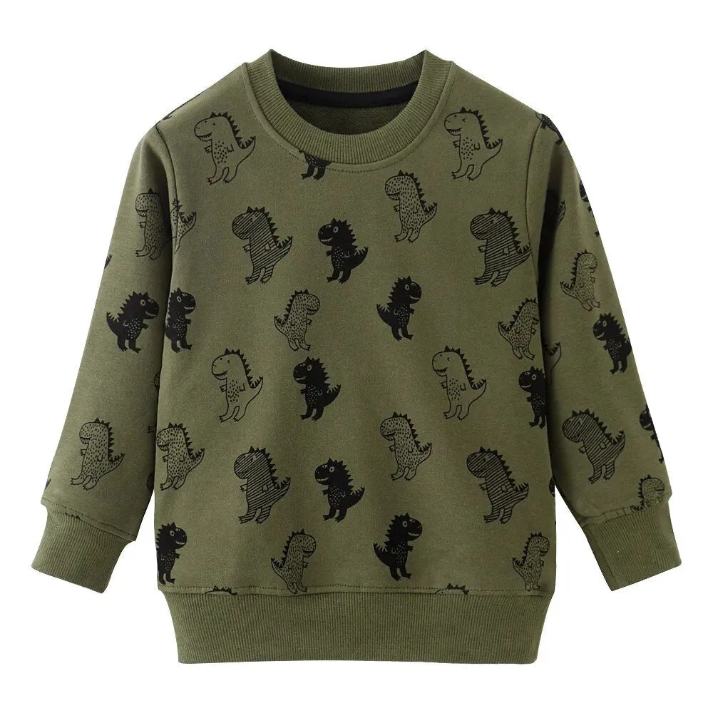 Cute Dinosaur Print Long Sleeve Cotton T-Shirt for Baby Boys 2-7 Years