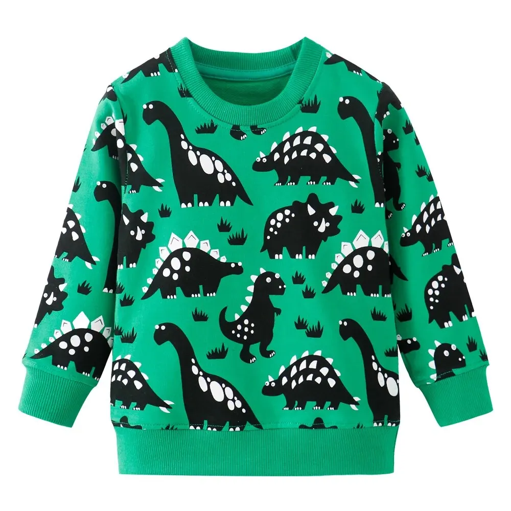 Cute Dinosaur Print Long Sleeve Cotton T-Shirt for Baby Boys 2-7 Years