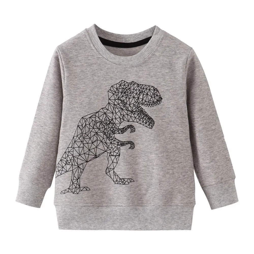 Cute Dinosaur Print Long Sleeve Cotton T-Shirt for Baby Boys 2-7 Years