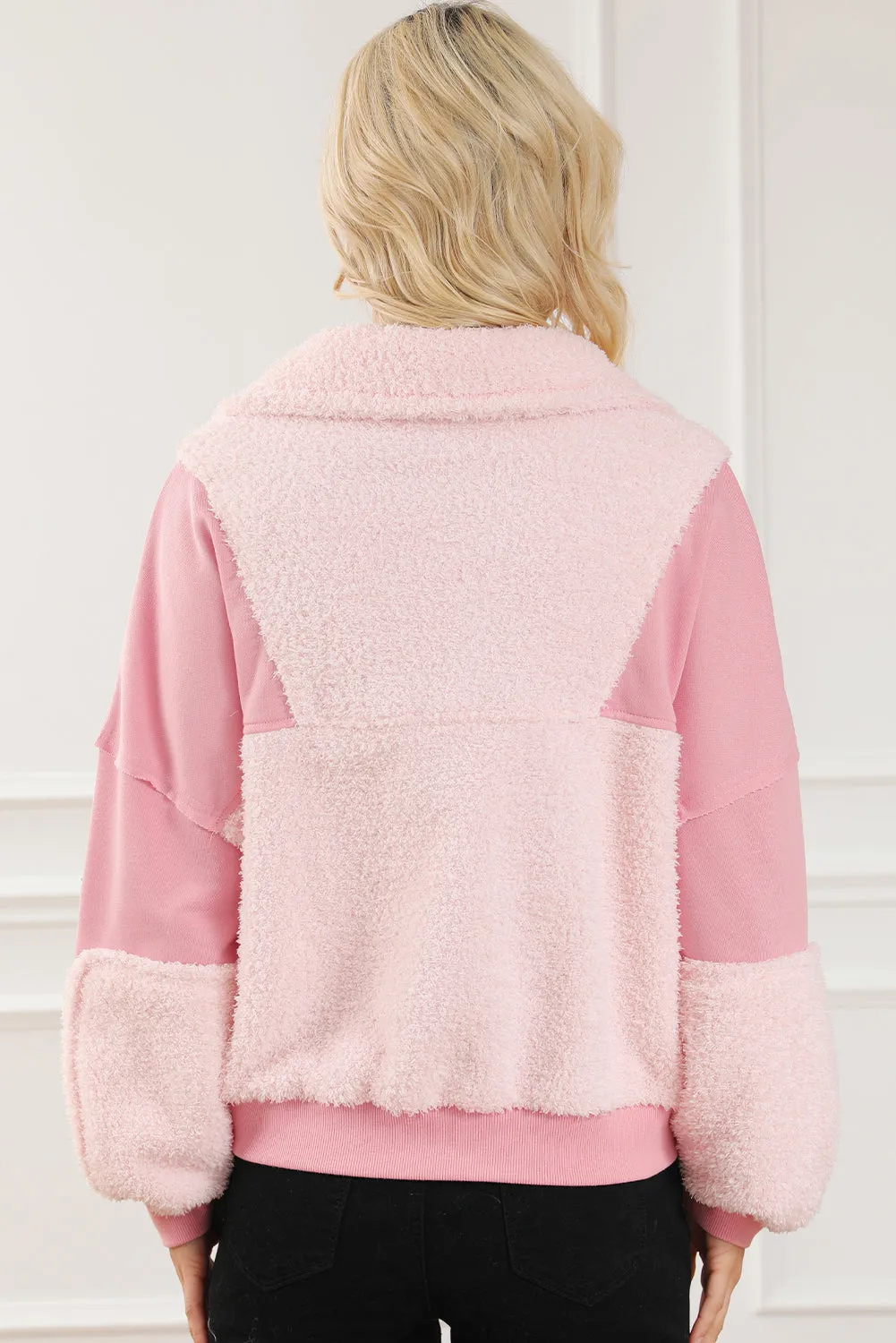 Exposed Seam Fuzzy Patchwork Quarter Zip Sweatshirt