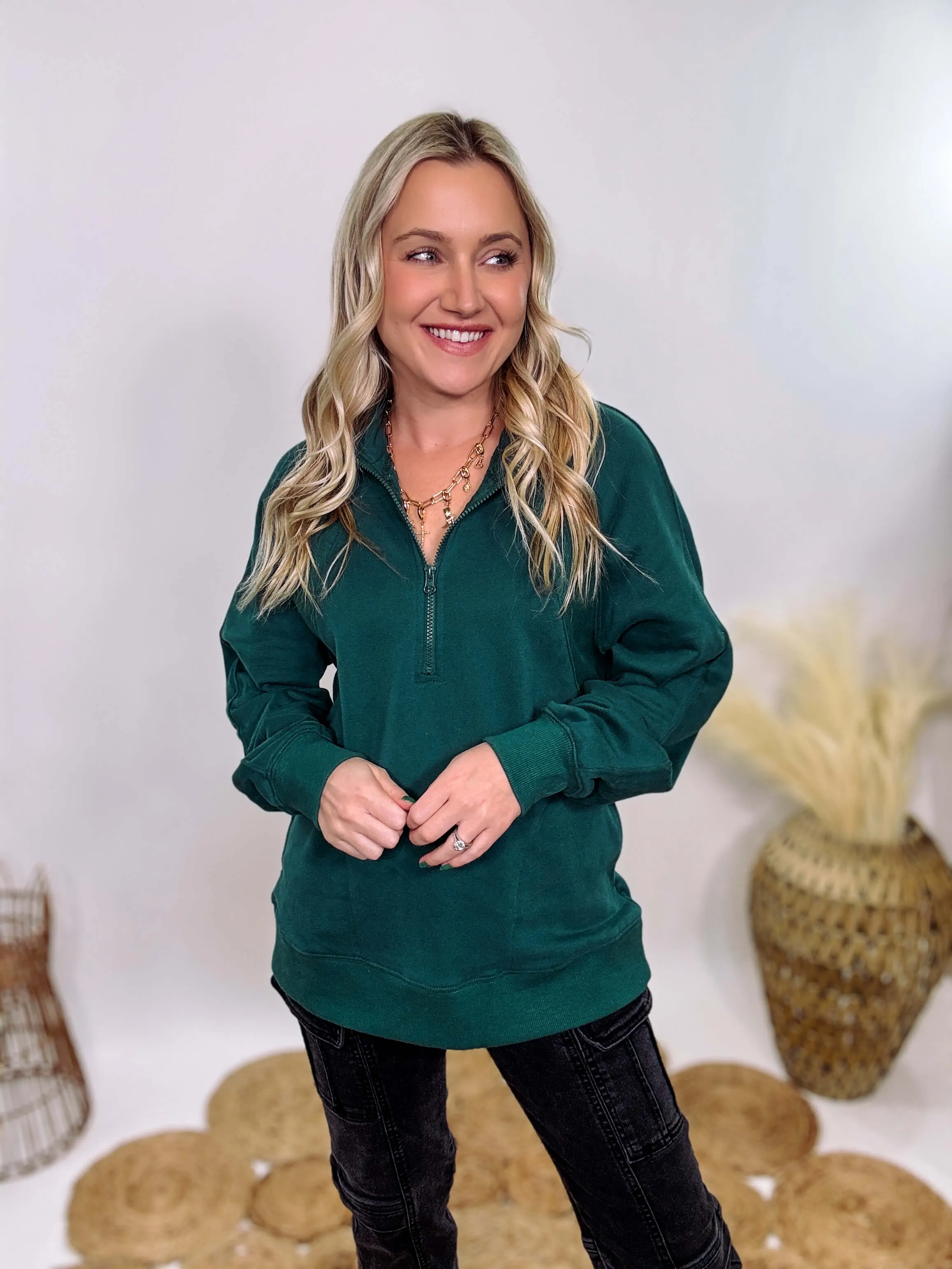 Hunter Green Quarter Zip Pullover