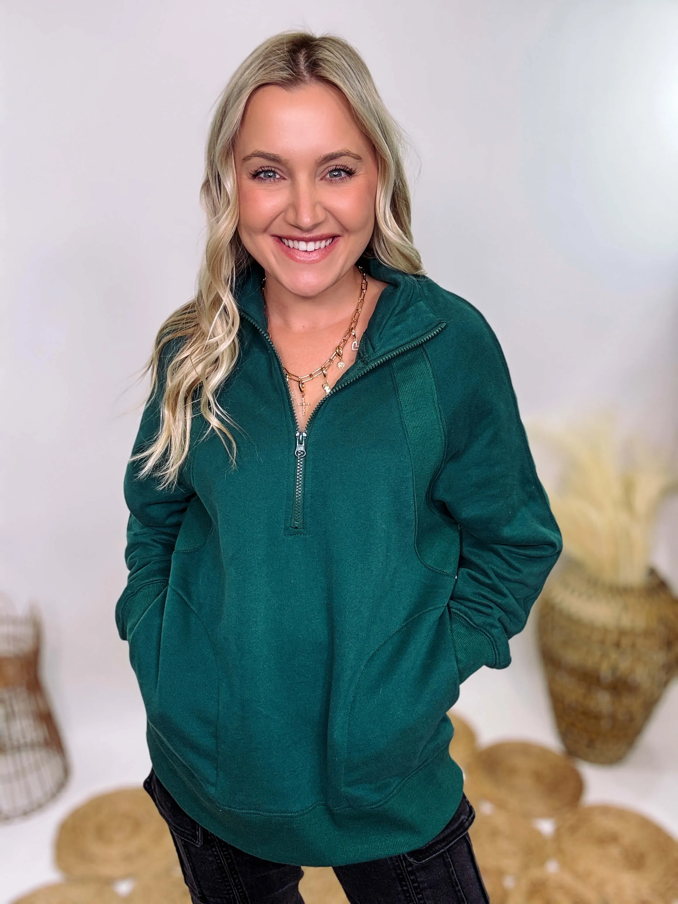 Hunter Green Quarter Zip Pullover