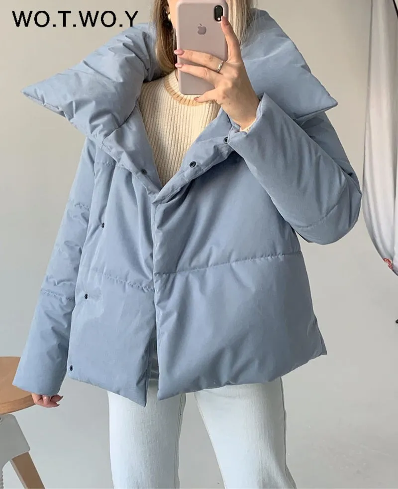 Joskaa Christmas Gift WOTWOY Oversized Cropped Winter Jacket Women Windbreaker Cotton-Padded Parkas Women Solid Casual Thick Jackets Female Outerwear