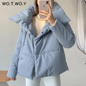 Joskaa Christmas Gift WOTWOY Oversized Cropped Winter Jacket Women Windbreaker Cotton-Padded Parkas Women Solid Casual Thick Jackets Female Outerwear