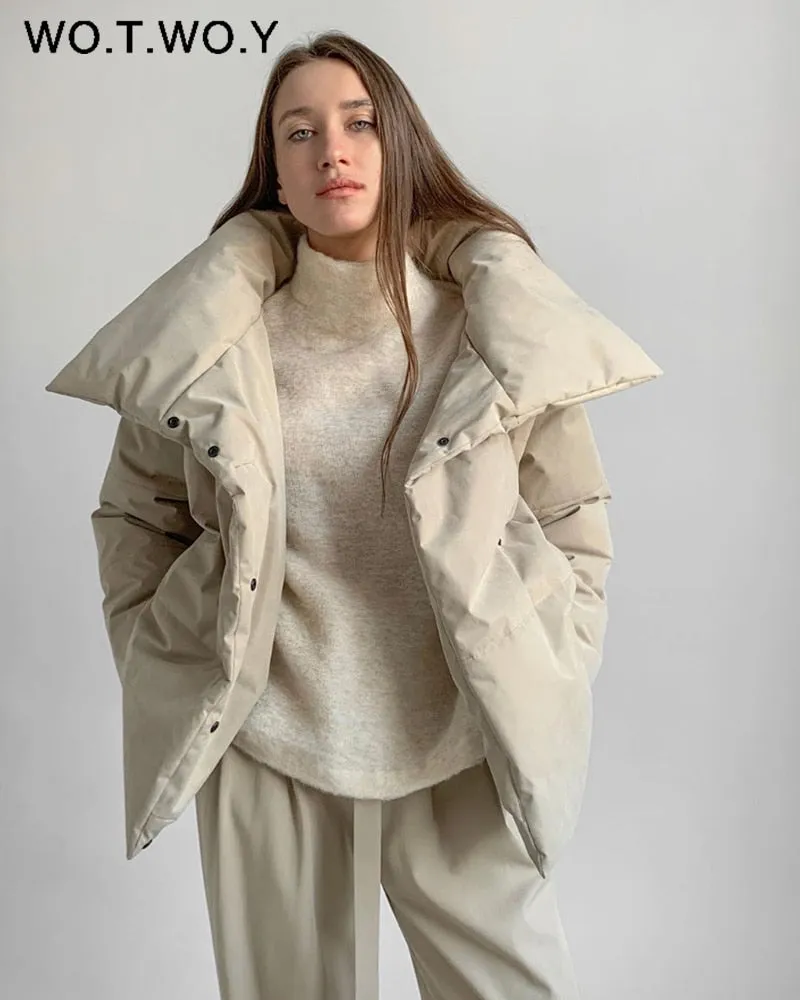 Joskaa Christmas Gift WOTWOY Oversized Cropped Winter Jacket Women Windbreaker Cotton-Padded Parkas Women Solid Casual Thick Jackets Female Outerwear