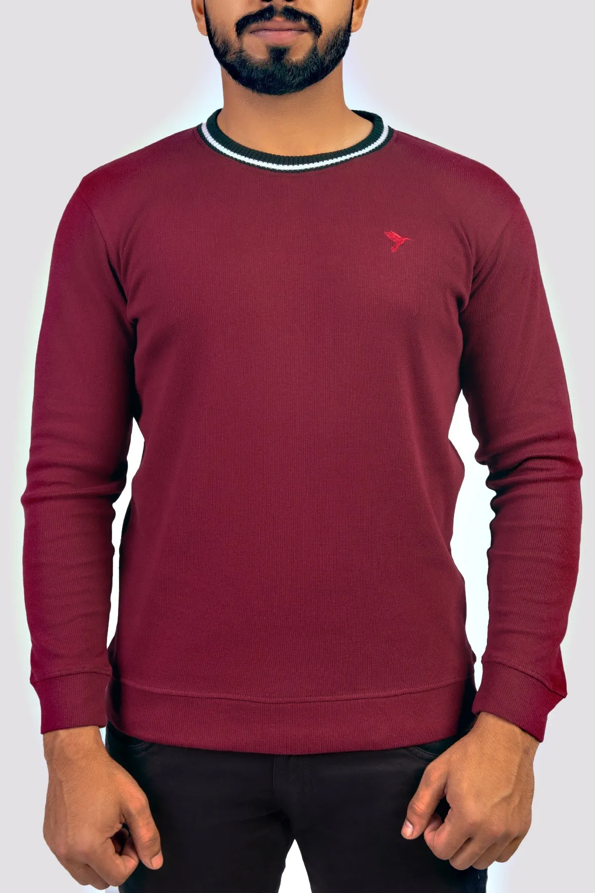 Maroon Textured Rib Sweatshirt - W23 - MSW078R