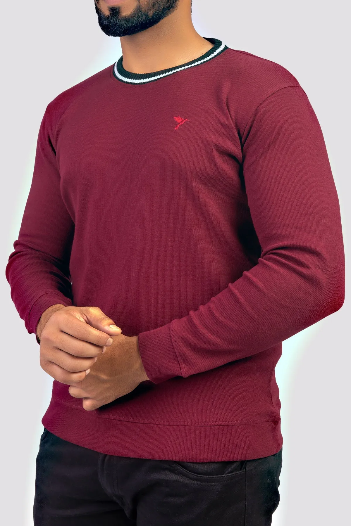 Maroon Textured Rib Sweatshirt - W23 - MSW078R