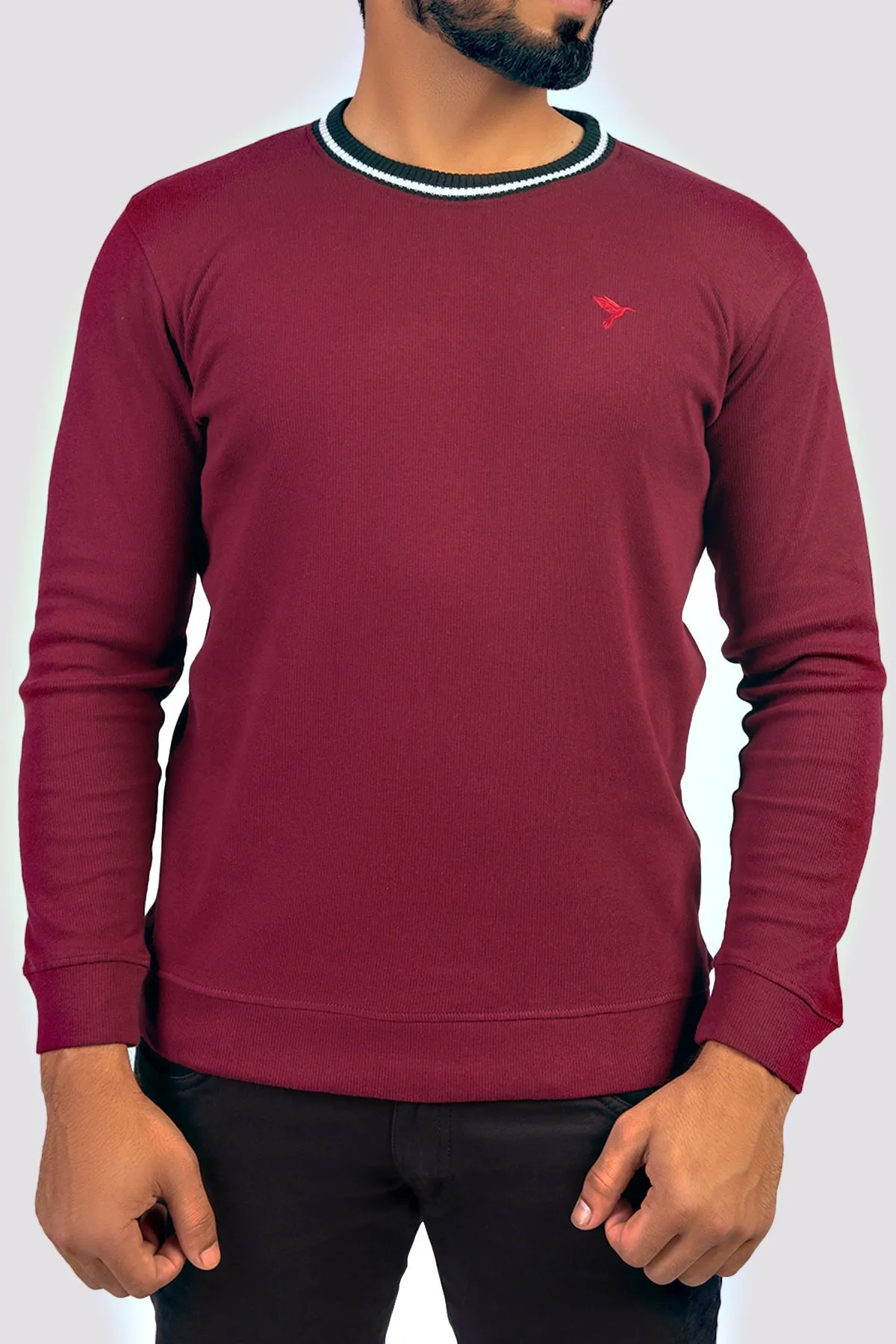 Maroon Textured Rib Sweatshirt - W23 - MSW078R