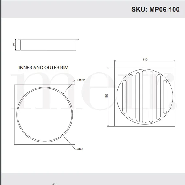 Meir Square Floor Grate Shower Drain 100mm Outlet Lustre Bronze