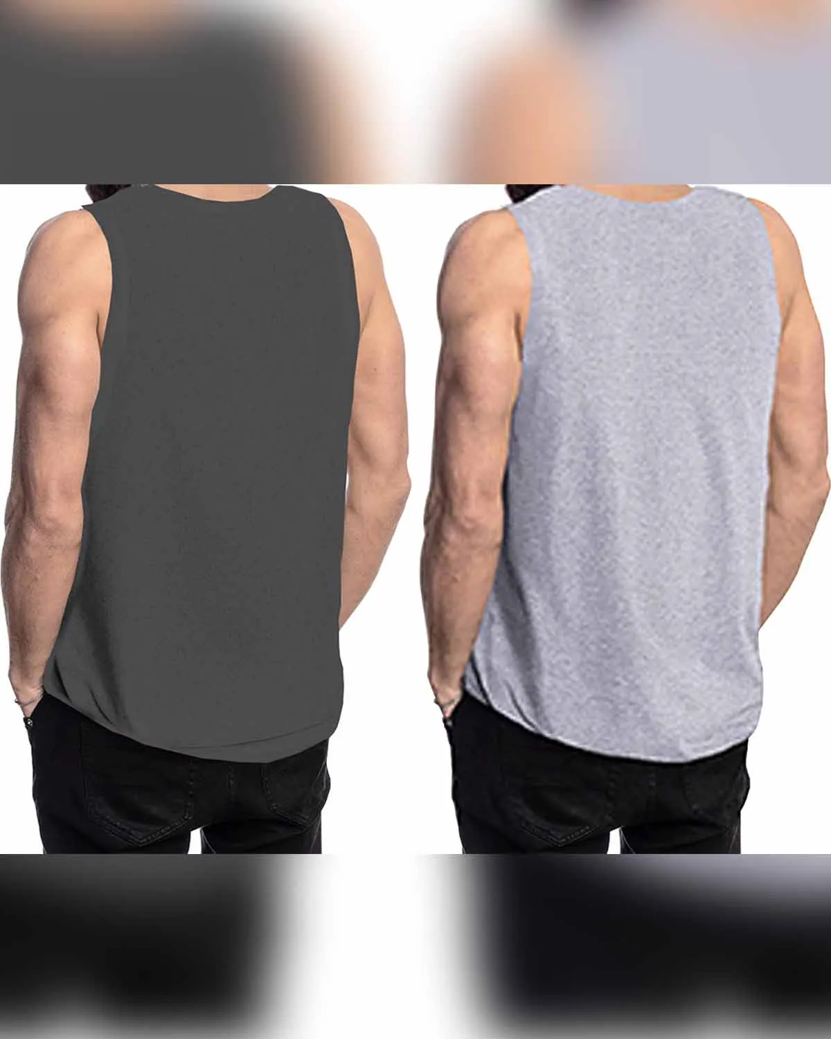 Men Printed Tank Top (Pack of 2) / Charcoal Black & Grey