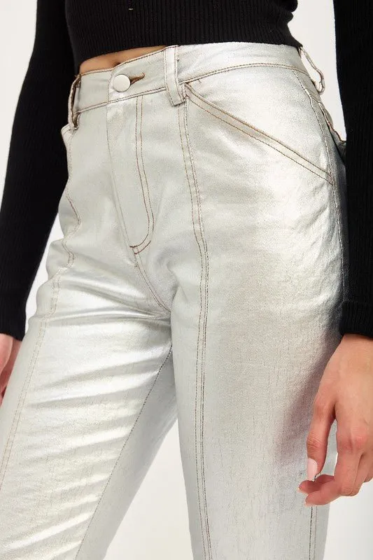 Metallic High Waisted Straight Leg Pants