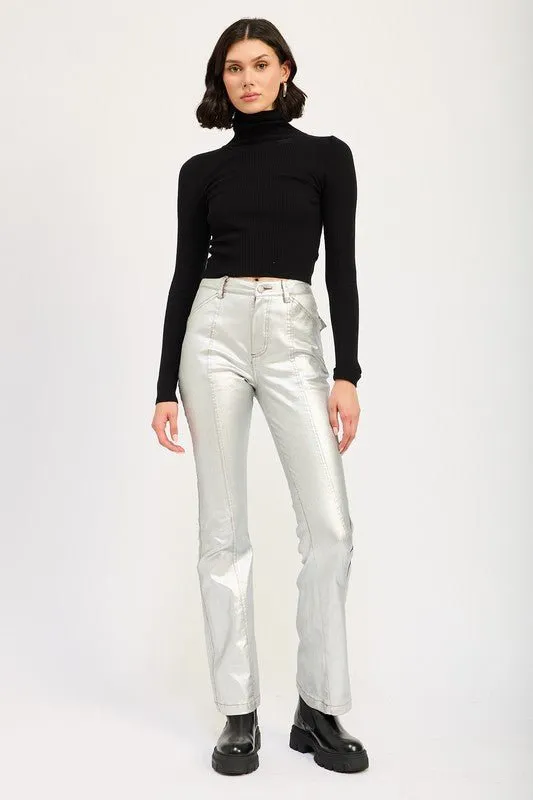 Metallic High Waisted Straight Leg Pants