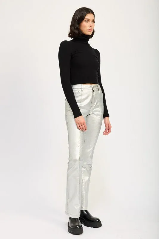 Metallic High Waisted Straight Leg Pants