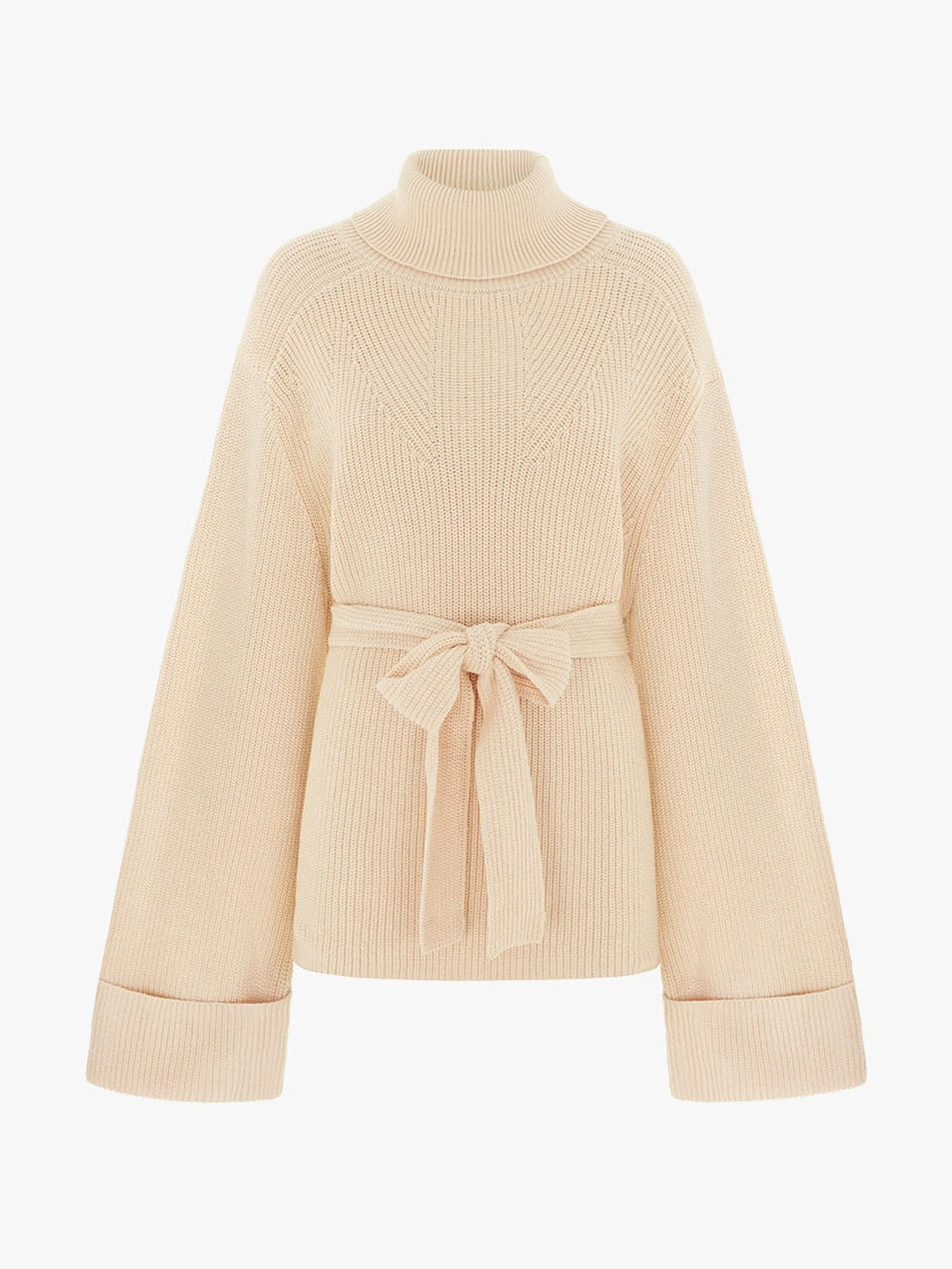 Michaela high neck belted oversize knit