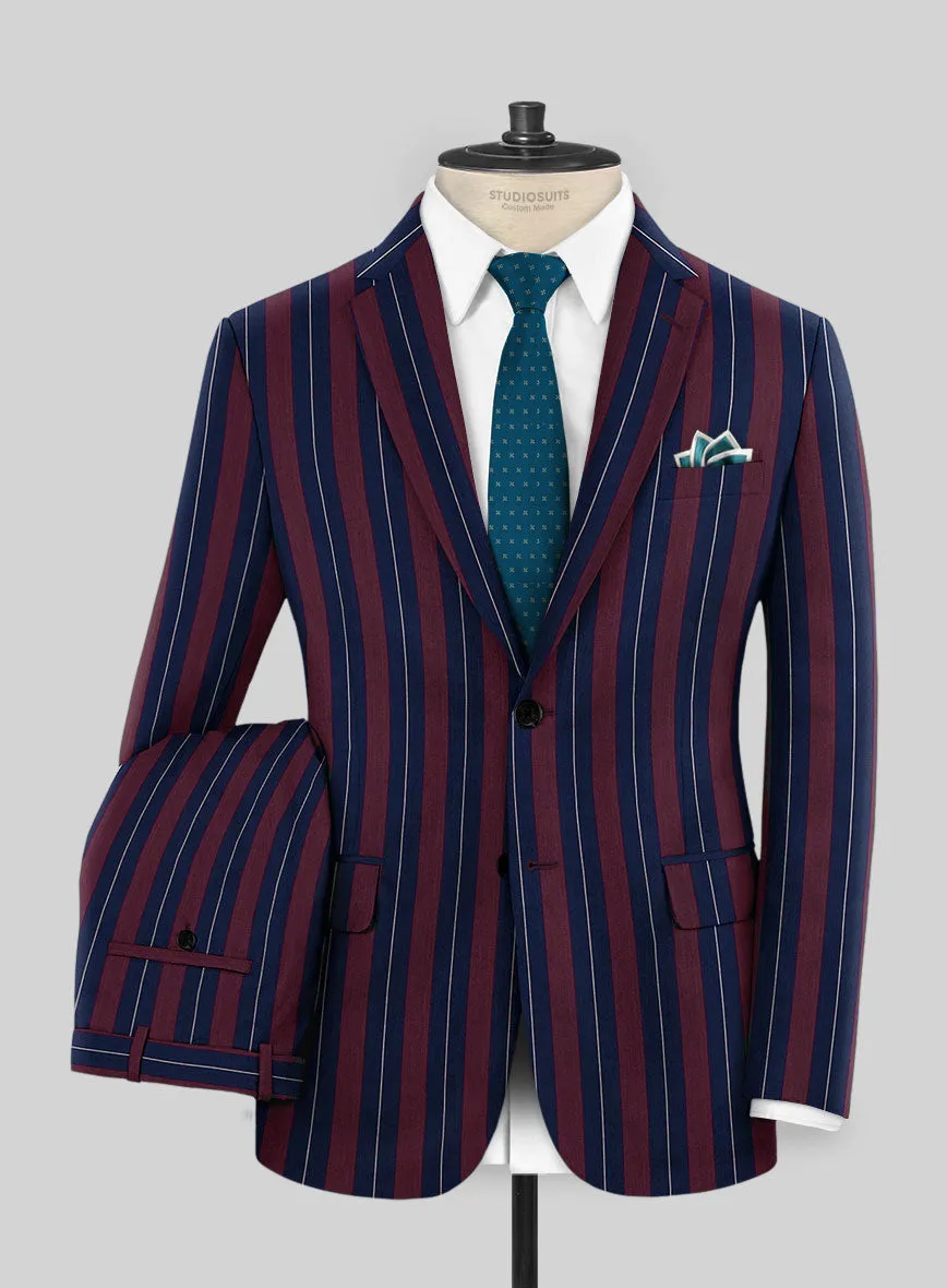 Napolean Izzaro Stripe Garnet Blue Wool Suit