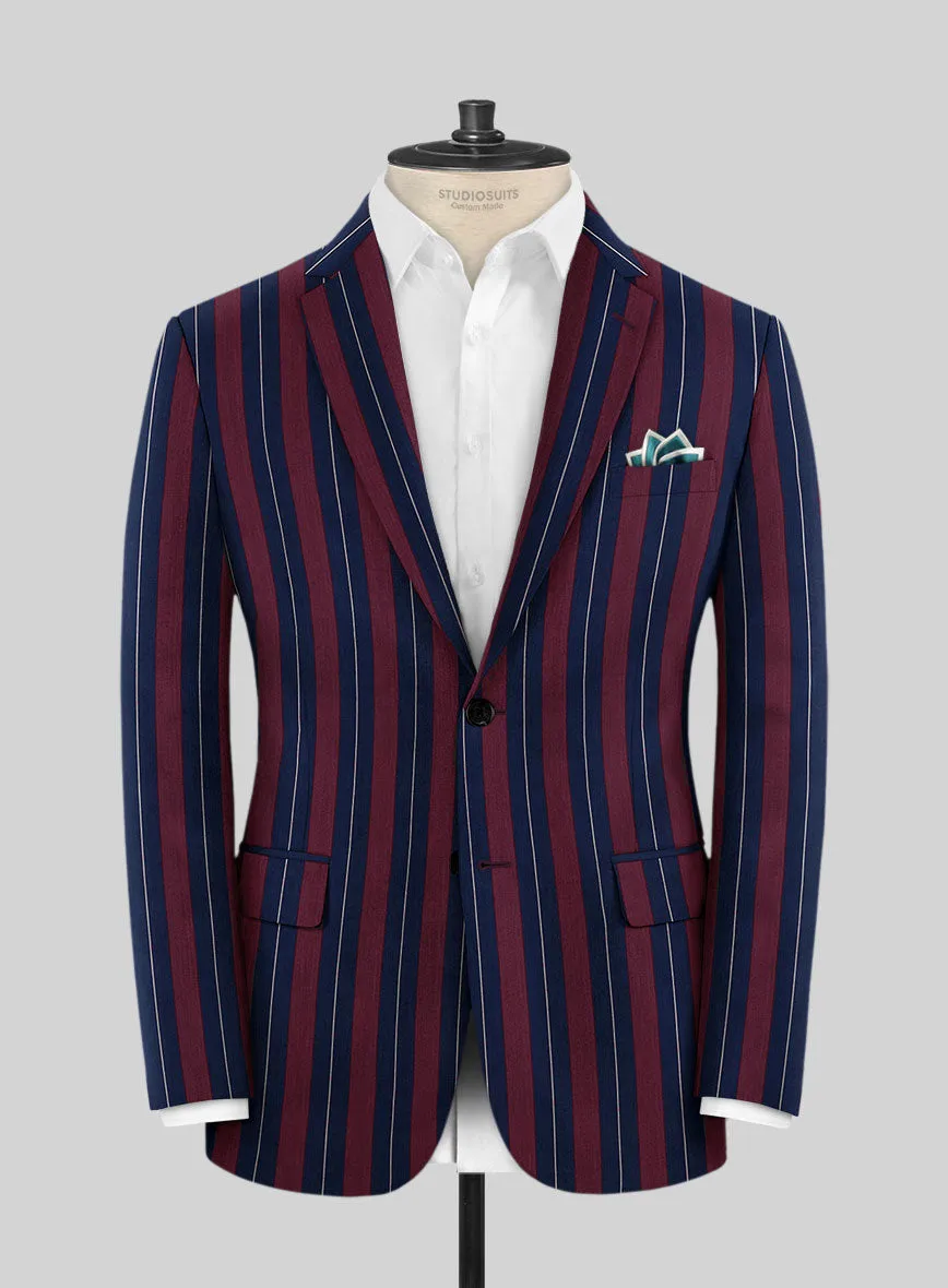 Napolean Izzaro Stripe Garnet Blue Wool Suit