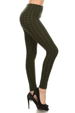 Olive Black Geo Graphic Print Lined Leggings