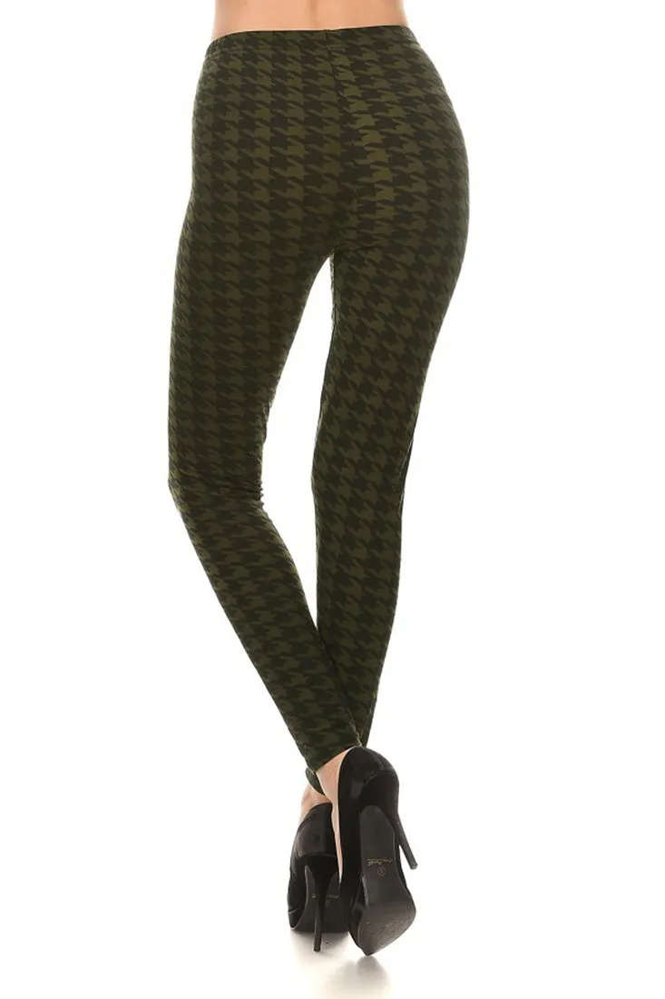 Olive Black Geo Graphic Print Lined Leggings