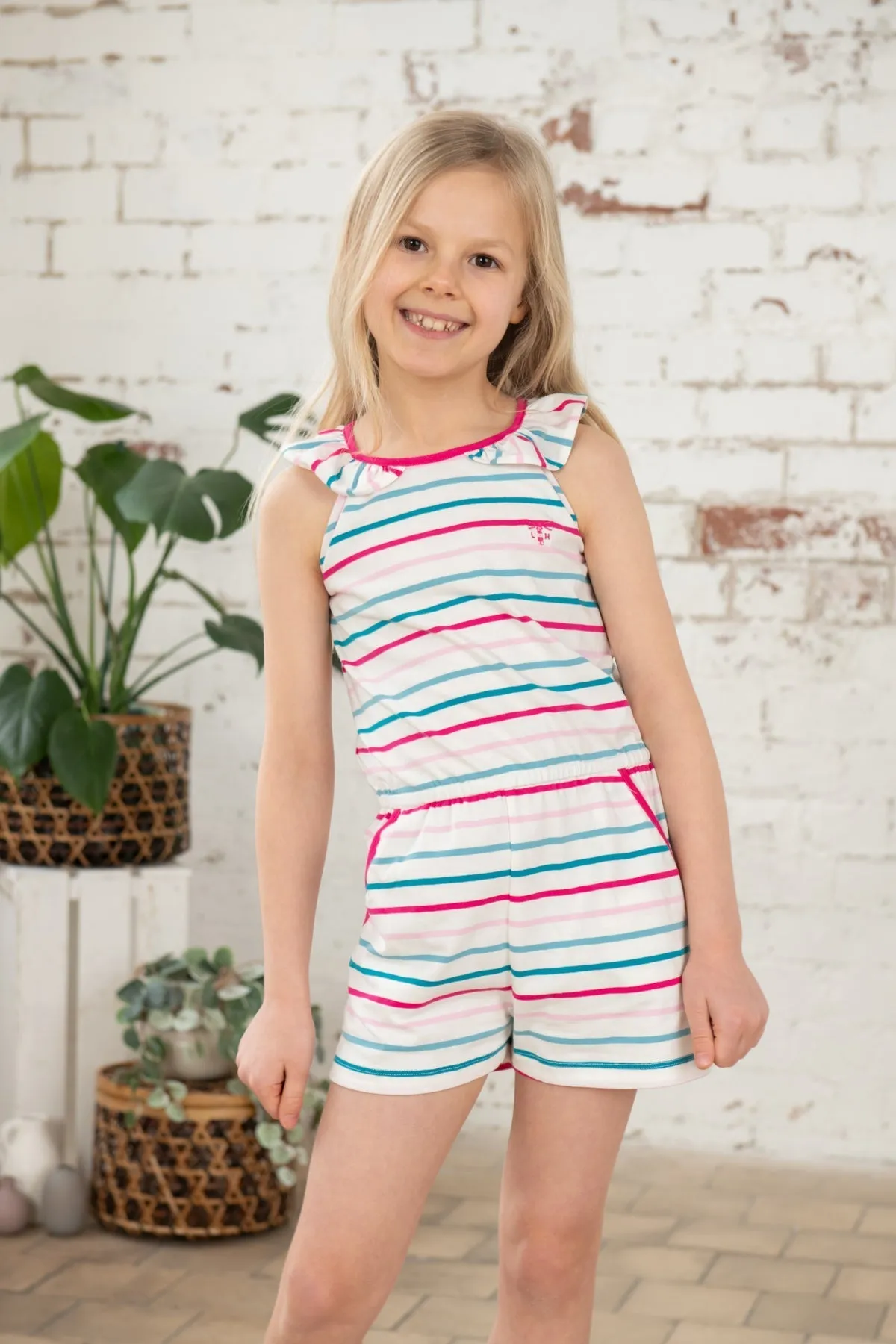 Penelope Playsuit - Teal Pink Stripe